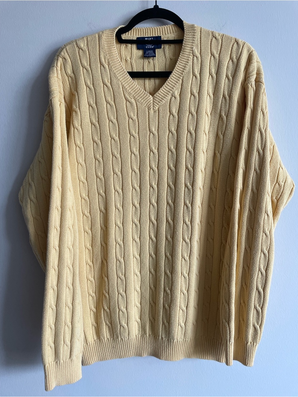 Vintage Hunt Club cable knit sweater butter yellow classic preppy academia L